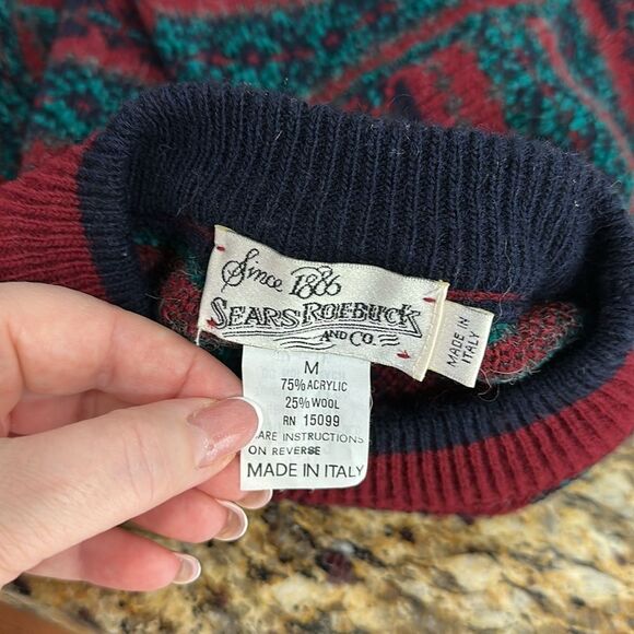 Sears Roebuck & Co 80s Vintage Wool Blend Geo Pattern Sweater Size M - Picture 5 of 8